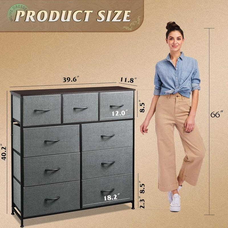 9 Drawer Dresser, Fabric Storage Tower for Bedroom, Hallway, Entryway, Closet, T2
