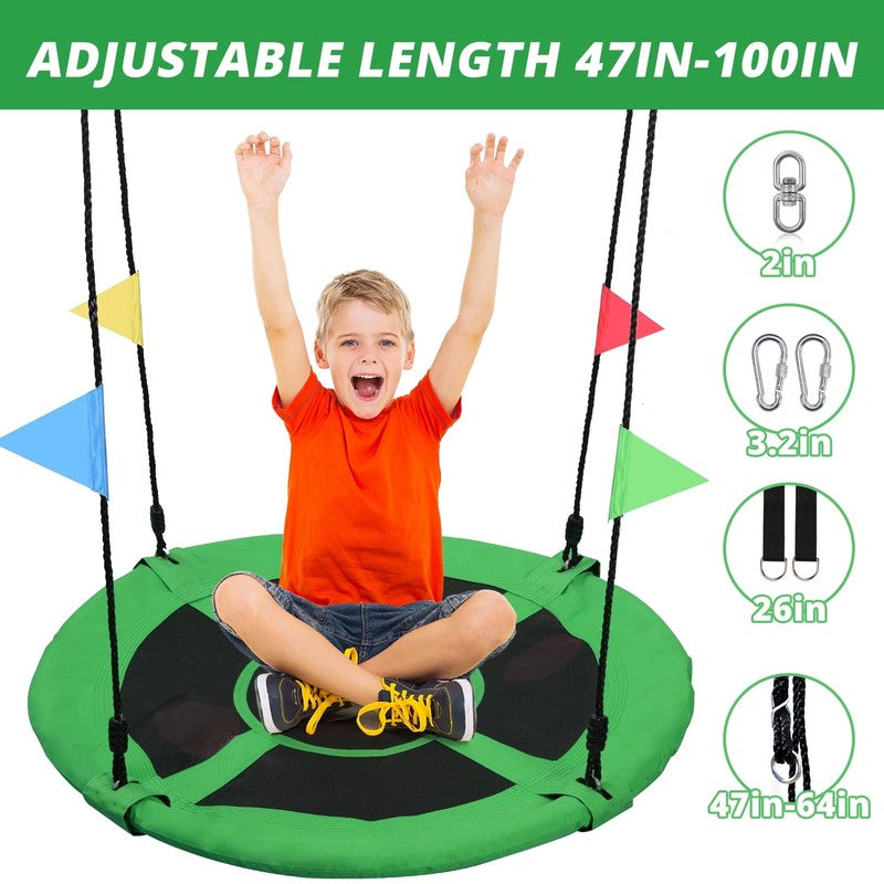 40" Saucer Tree Swing for Kids & Adults, Adjustable Rope Flying Seat, Green4