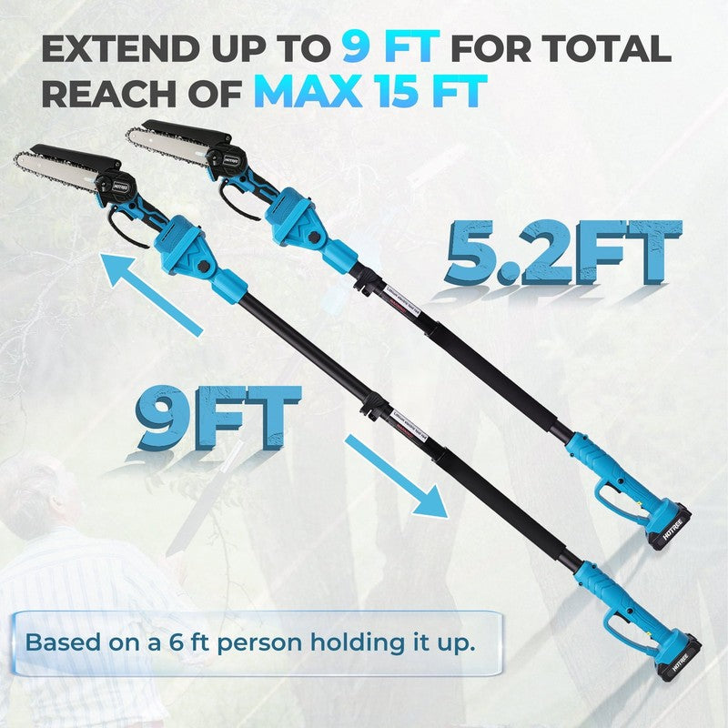 2 in 1 Cordless Pole Saw, 6-Inch Pole Chainsaw Mini Handheld Chainsaw, 15 Ft Ext4