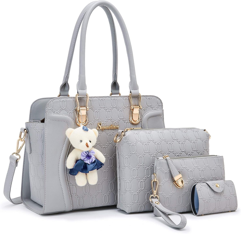 Women Fashion Handbag Set 4PCS Tote Shoulder Top Handle Satchel Purse9