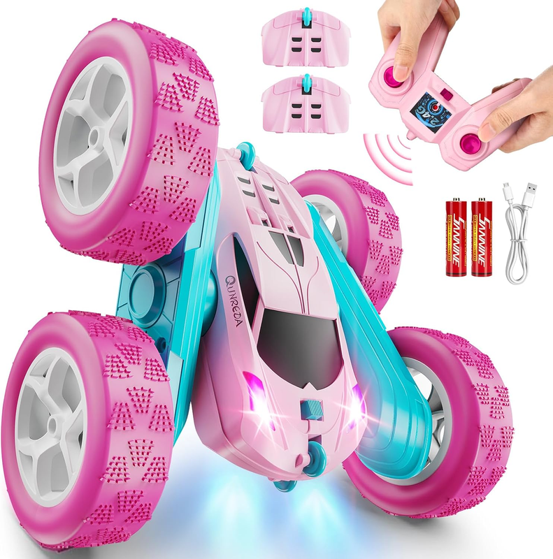 Pink RC Car for Girls 2.4GHz Double Sided 360° Stunt Car w/ Headlights6