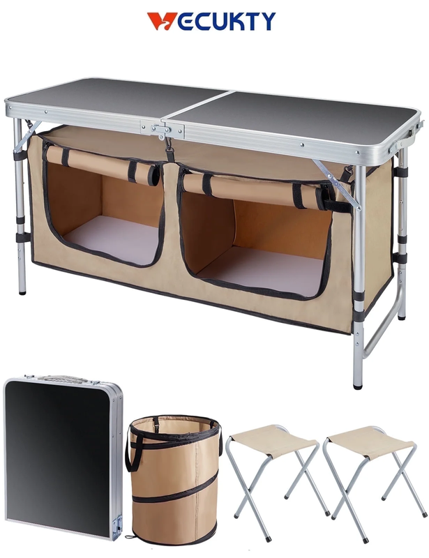Portable Camping Table Set   Aluminum Kitchen Station W/ Storage, Adjustable Fee0