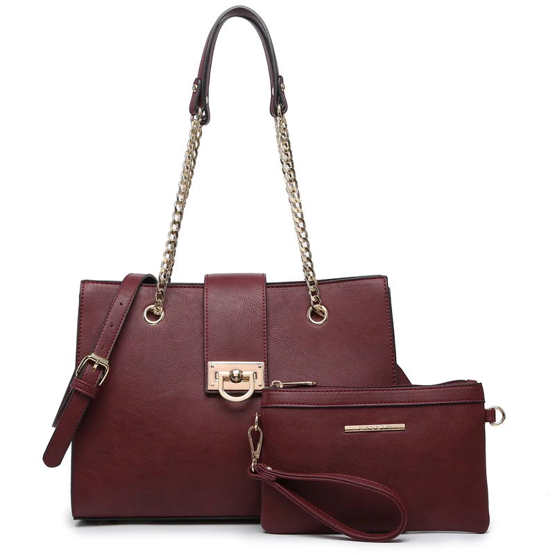 Women Hobo Bag Vegan Leather Tote Chain Shoulder Satchel Bag with Clutch0