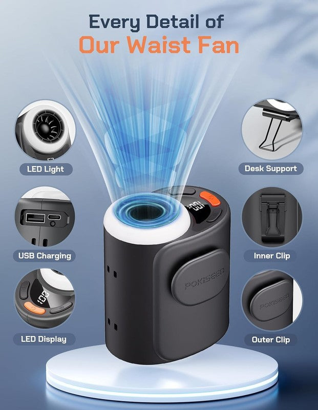 Rechargeable Portable Waist Fan, 5 Speed Clip On Cooling for Hands Free Use4