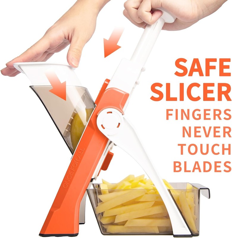 Safe Mandoline Slicer 5 in 1 Vegetable Cutter, Strips Julienne Dicer Adjustable 1
