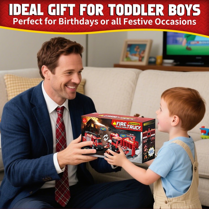 Fire Truck Toy for Boys 2–5 – Lights, Siren Sounds, Water Spray, Ladder & 6 Mini8