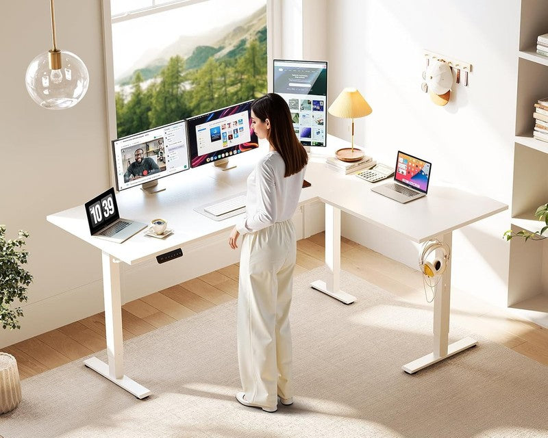 63” Reversible Electric L-Shaped Standing Desk Height Adjustable Corner White1