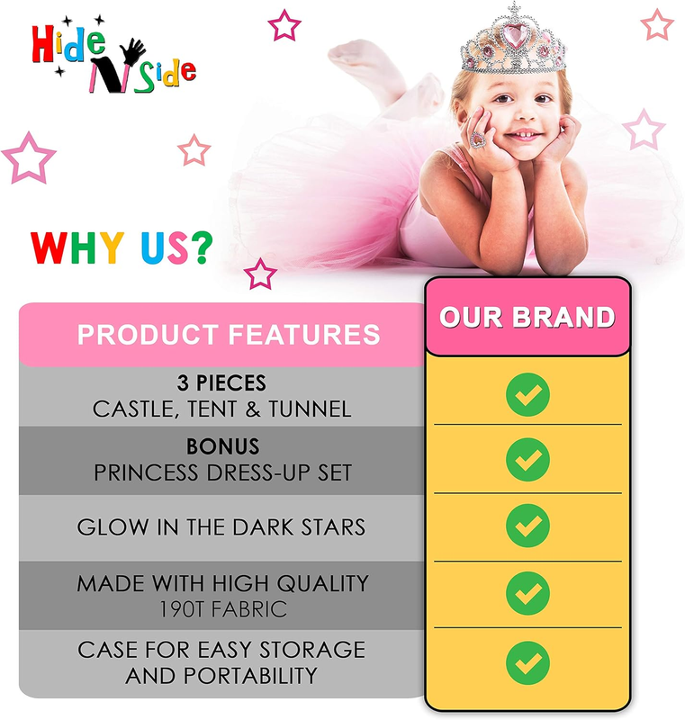 Princess Play Tent Castle Tunnel Set Glow in Dark Stars Girls Toy Gift4