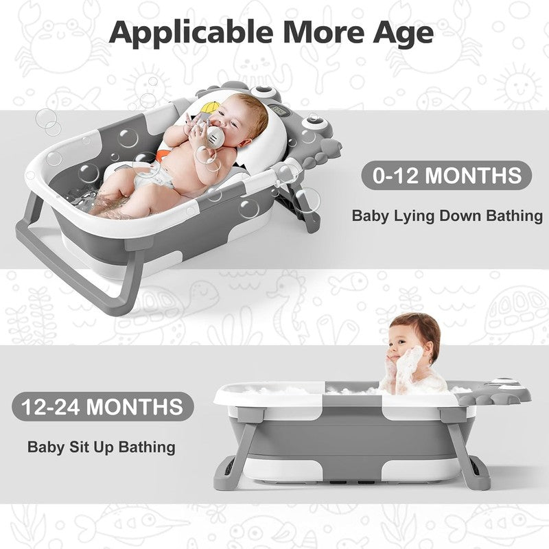 Collapsible Baby Bathtub Thermometer Soft Cushion Foldable Baby Tub 0 36M Grey3