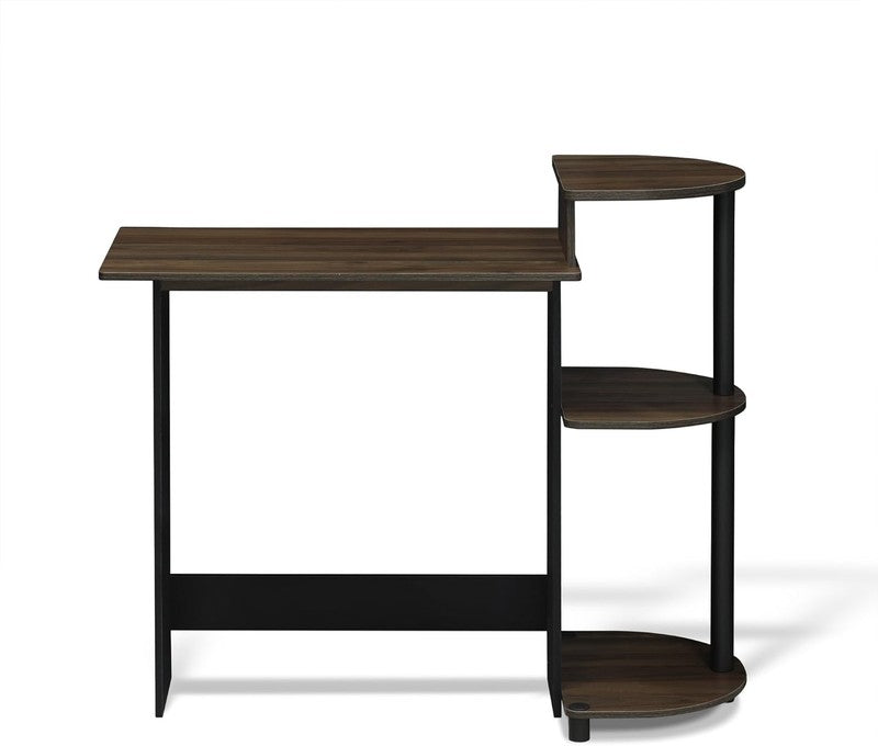 Compact Computer Desk with Shelves, round Side, Columbia Walnut/Black3
