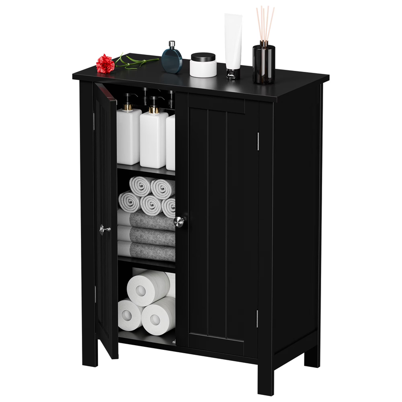 Wooden 2 Door Bathroom Cabinet Storage with 3 Shelves Free Standing, Black5