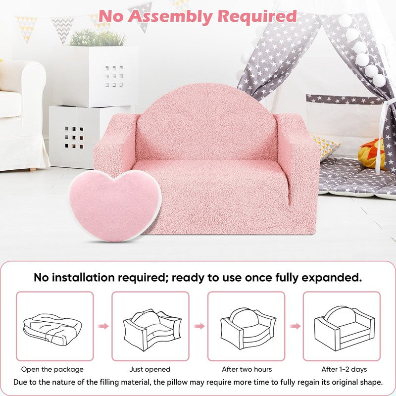 Kids 2 in 1 Toddler Couch Fold Out Soft Convertible Chair Pink for Boys & Girls1