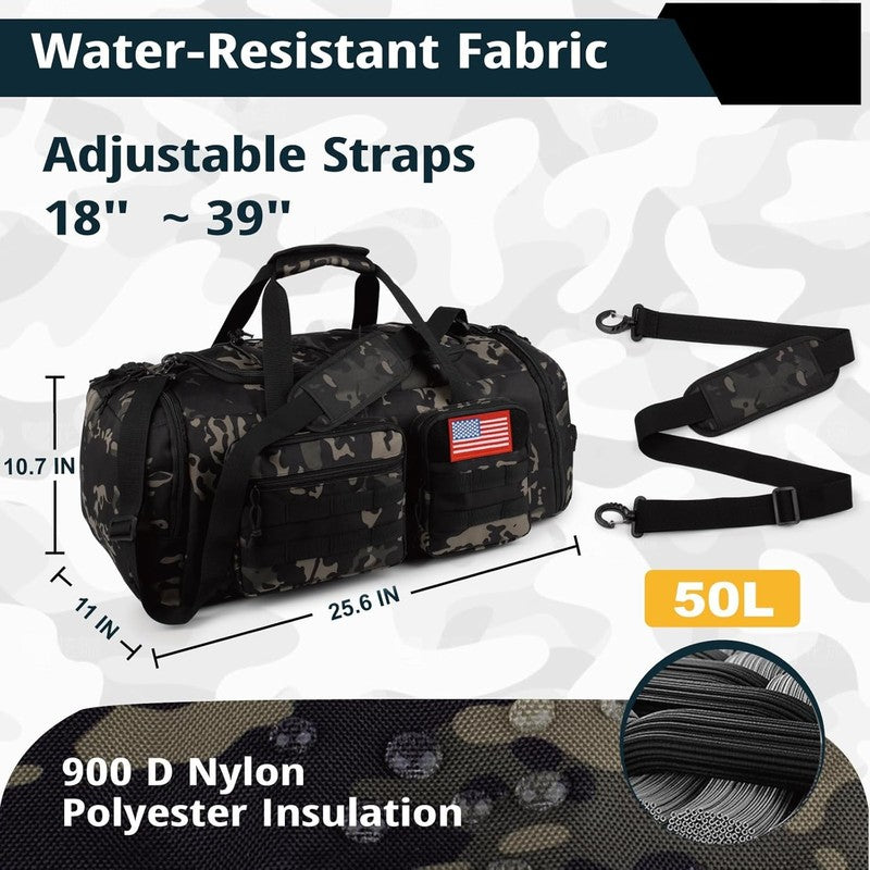 50L Tactical Gym Duffle Backpack 3in1 Travel Bag Shoe Compartment Wet Pocket3