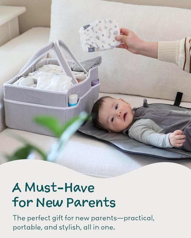 Baby Diaper Caddy Organizer, Large Gray Nursery Storage Tote for Newborns5