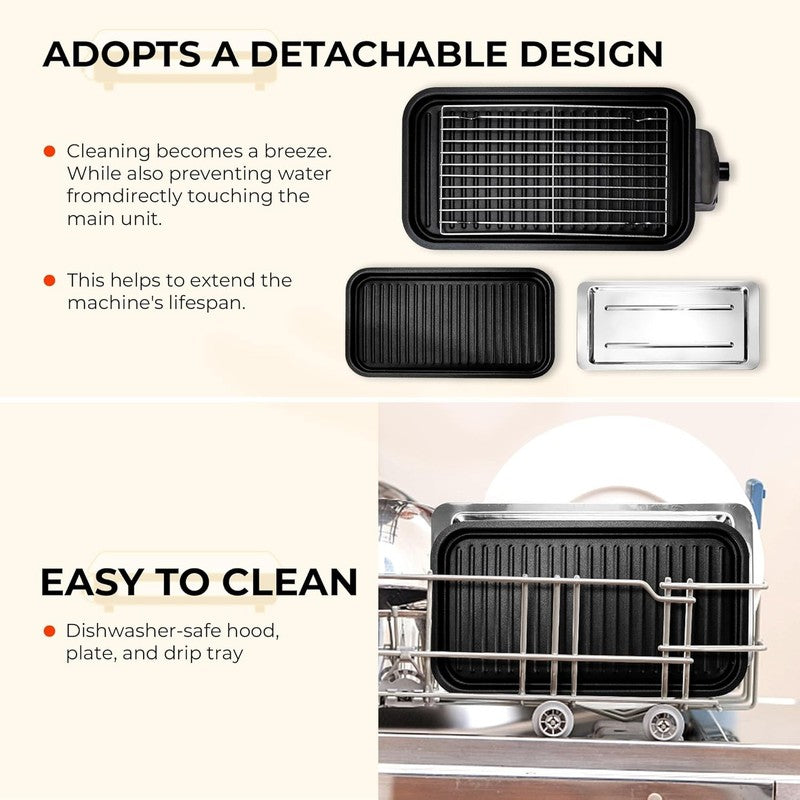 2 in 1 Electric Indoor Grill Smokeless 1700W Nonstick Removable Plate Black5