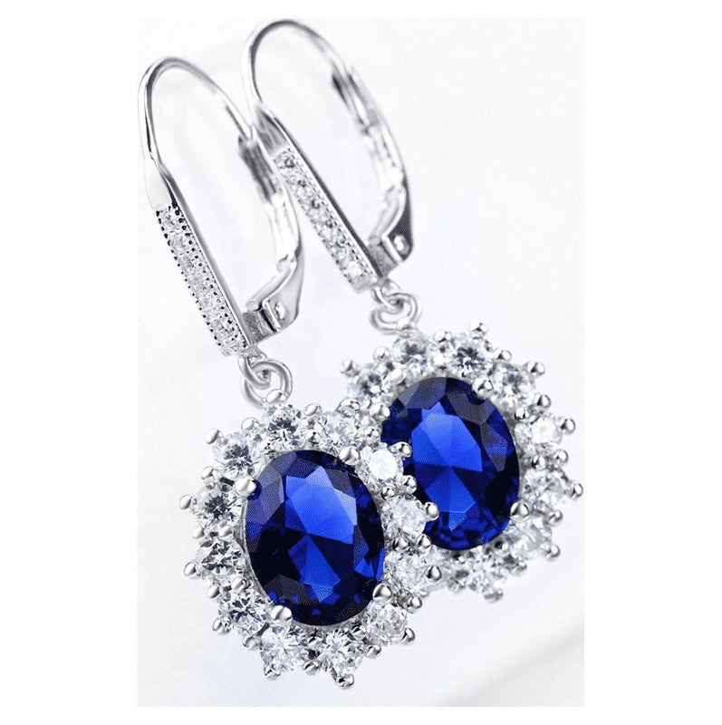 Sapphire Earrings 18K White Gold Plated Leverback for Women Sensitive Ears Gift1