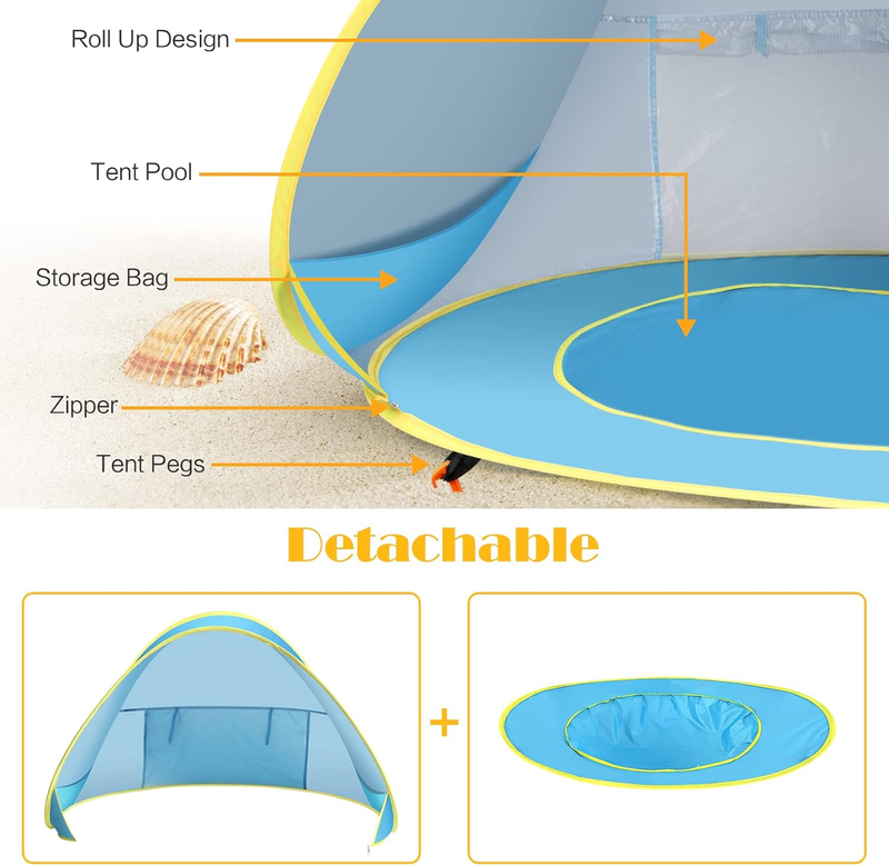 Baby Beach Tent Pop Up with Pool UPF50+ UV Protection Sun Shelter3