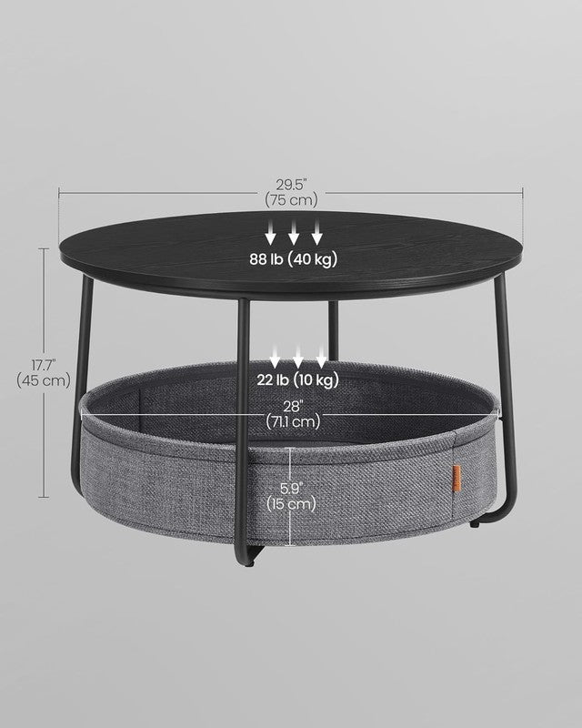 Round Coffee Table with Storage Basket, Metal Frame, Ebony Black & Slate Gray2