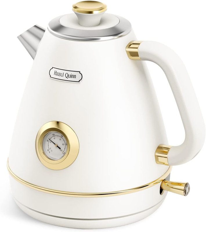 Retro Electric Kettle 1.7L 1200W Stainless Steel w/ Thermometer Pearl White8