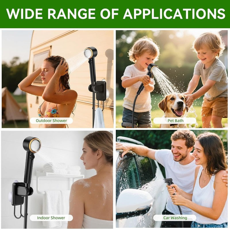 6000mAh Portable Camping Shower Rechargeable IPX8 5 Spray Modes6