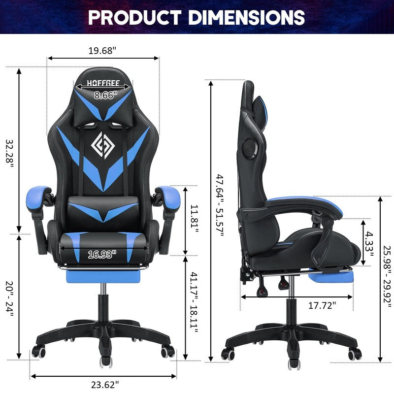 Gaming Chair with Speakers PU Leather Office Chair with Footrest and LED Lights 2