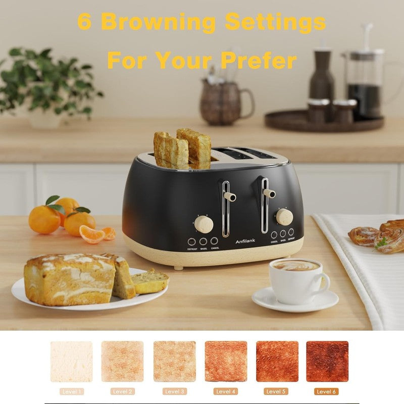 Retro 4 Slice Toaster Stainless Steel Extra Wide Control Bagel Matte Black3