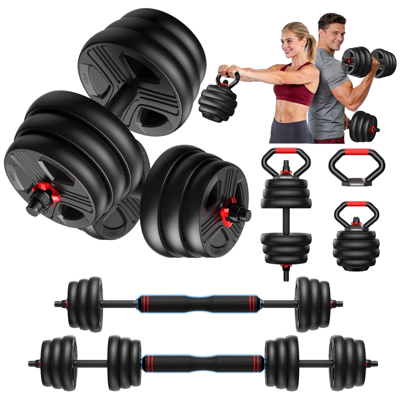 70Lbs Free Weight Set with Connector, 5 In1 Dumbbells Set Used as Barbell, Kettl9