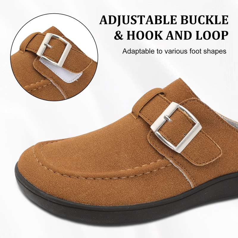 Women's Casual Suede Clogs Adjustable Strap Wide Fit Mules6