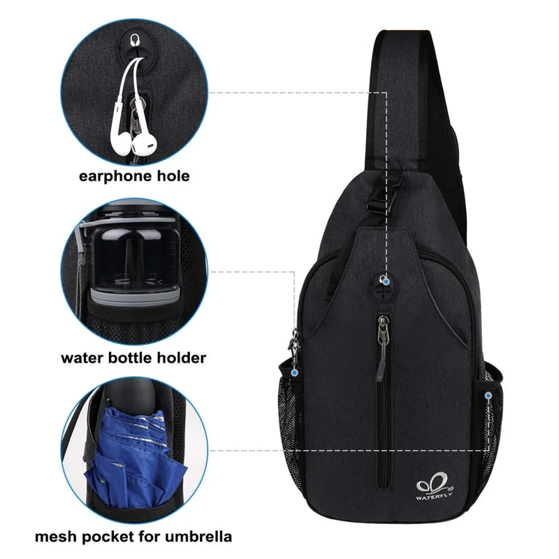 Unisex Hiking Travel Nylon Sling Bag Cross Body Shoulder Chest Bag,Black5