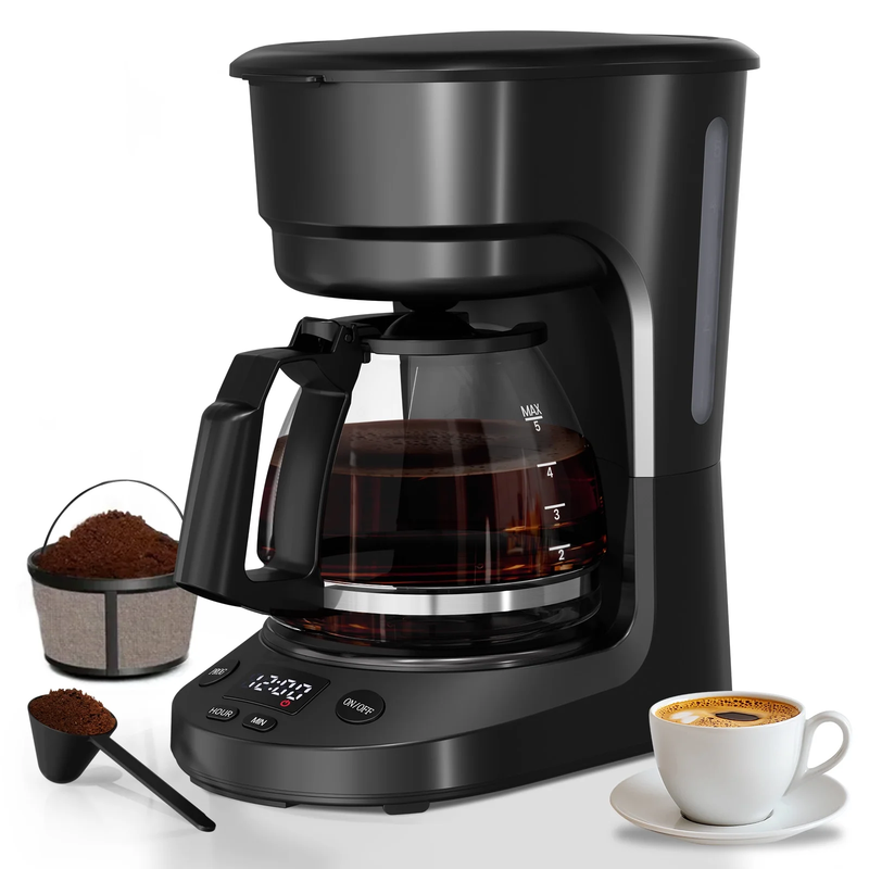 Programmable 5 Cup Drip Coffee Maker 0.75L Glass Carafe Keep Warm 2H Timer9