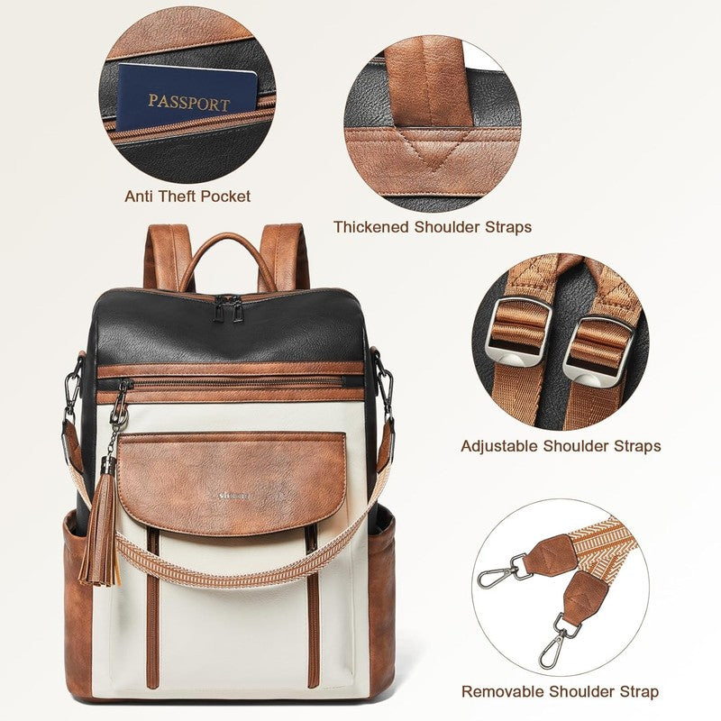 Women Laptop Backpack 15.6" Leather Travel Work Water Resistant Maroon7