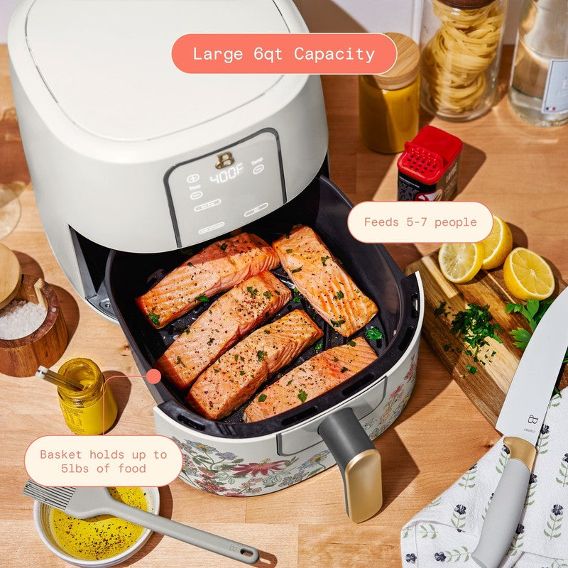 6 Qt Air Fryer w/ Turbocrisp Technology Evergood Ceramic Nonstick White Flower3