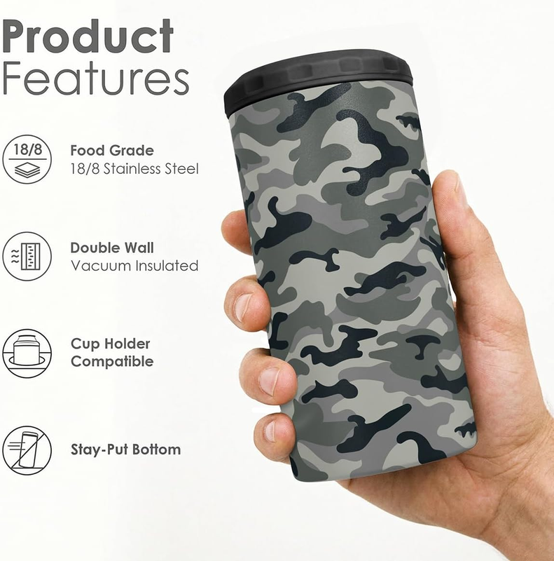 Camouflage 12oz Stainless Steel Can Cooler Insulated Tumbler Travel Mug Gift3