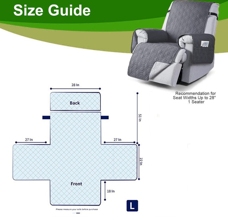 Waterproof Recliner Chair Cover Dark Gray 28" 5-Layer Anti-Slip with Side Pocket5