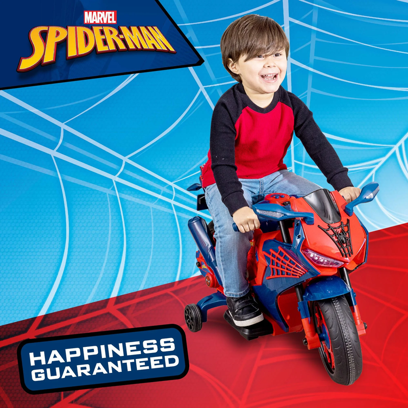 6V Spiderman Motorcycle, Battery Ride on Toy, for Kids, Ages 3+6