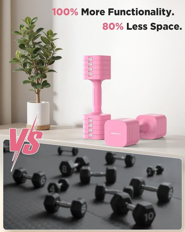 5-in-1 Adjustable Dumbbells 12/20lb Dual-Stable Set for Women Home Gym6