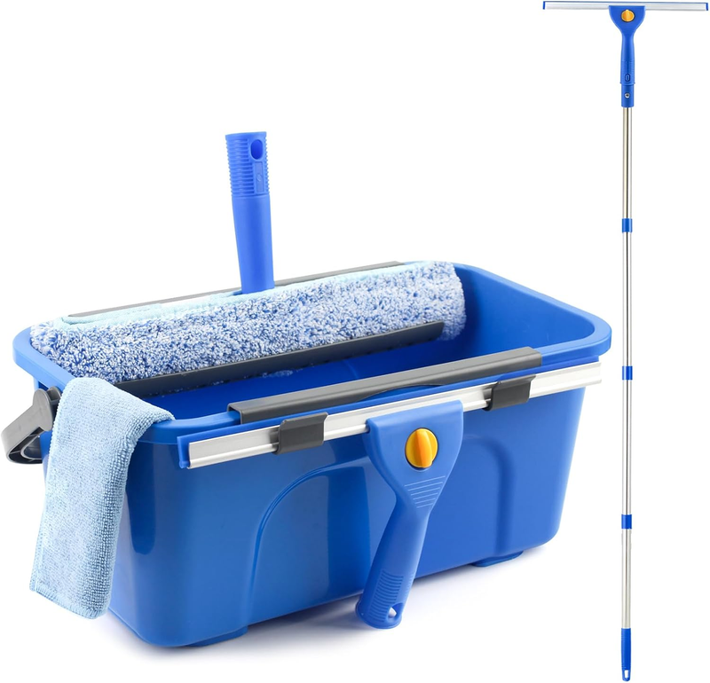 Pro Window Cleaning Kit 3 Gal Bucket 14" Squeegee 15" Scrubber 61" Handle6