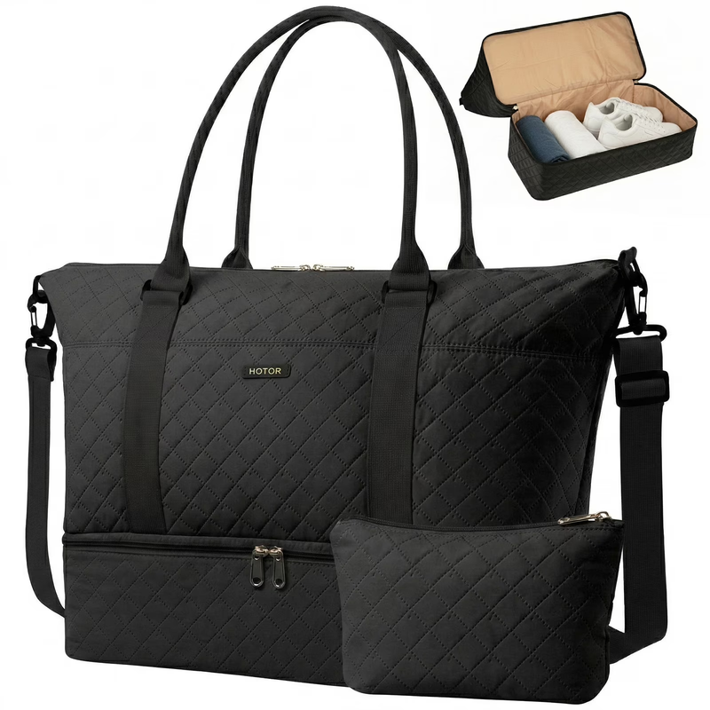 Travel Duffel Bag with Shoe Compartment, Carry-On Size, 15.5" X 18.0" X 8.5", Bl9