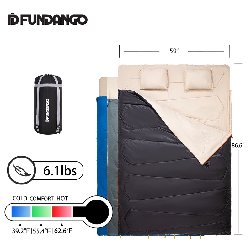 2 Person Sleeping Bag with Pillows for Adults Black Double Camping Sleeping Bags0