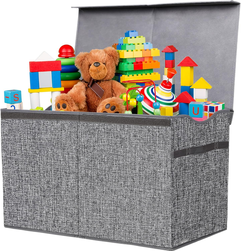 Toy Box Chest Collapsible Kids Storage Bins Extra Large Organizer Linen Gray10