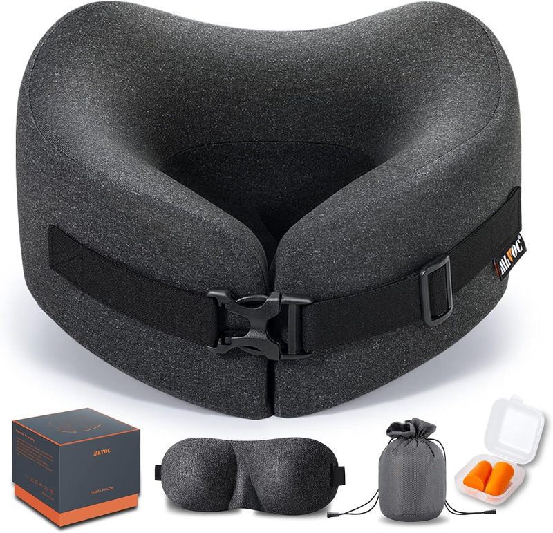 Travel Neck Pillow Memory Foam Set w/ Mask & Earplugs – Black – Airplane/Car6