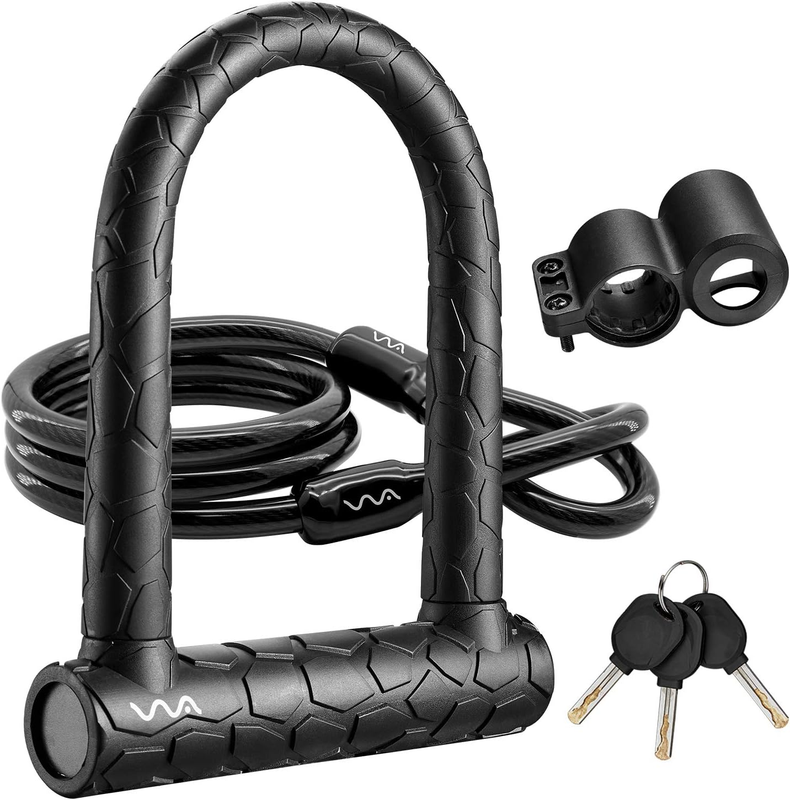 Heavy Duty Bike U Lock 20mm D Lock + 4ft Cable & Mount Bracket Anti-Theft Key8