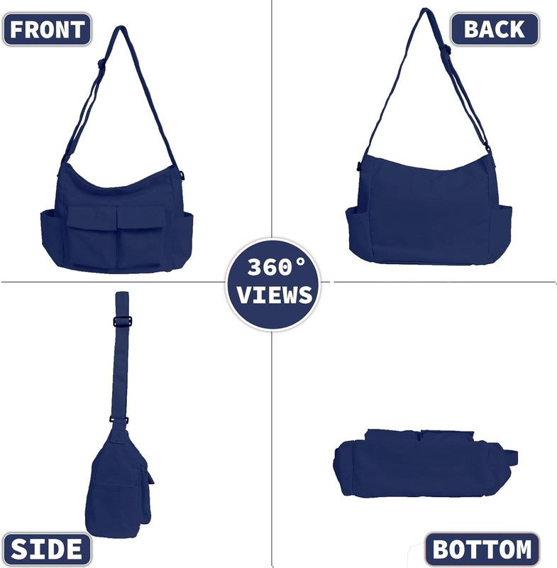 Canvas Messenger Bag Large Hobo Crossbody Multiple Pockets Shoulder Tote Unisex2