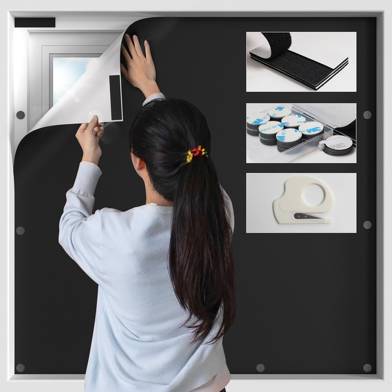 100% Blackout Window Cover, Portable Magnetic Blackout Shades for Window, Black 9