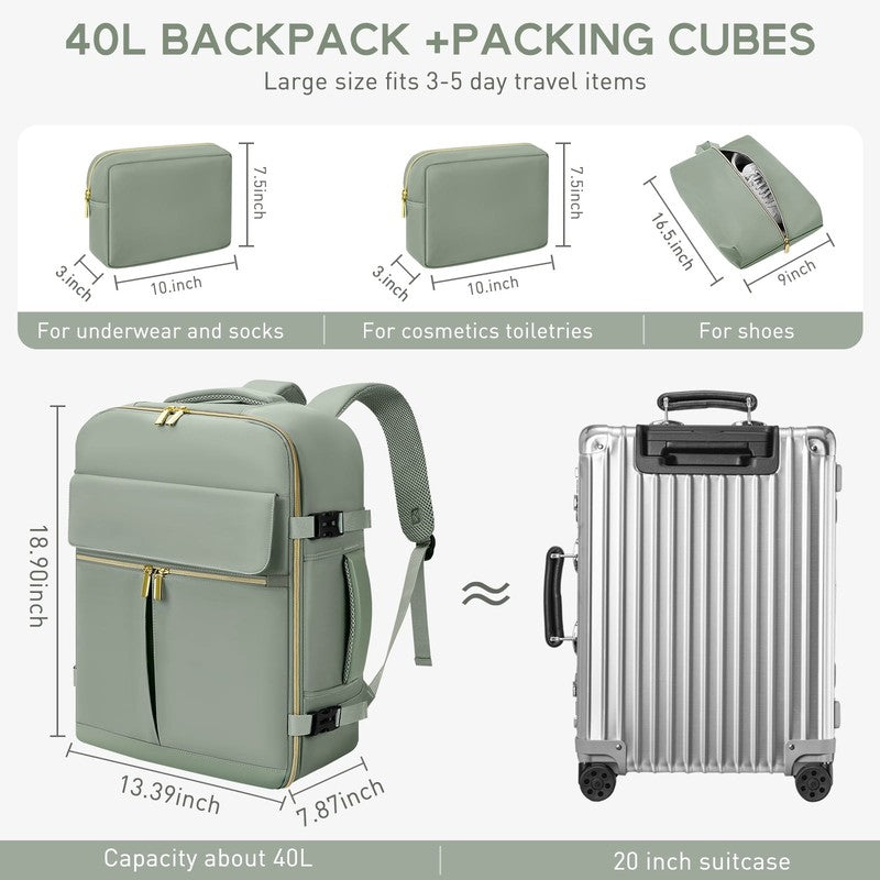 Travel Backpack for Men Women, Airplane Approved Carry on Backpack with 3 Packin5