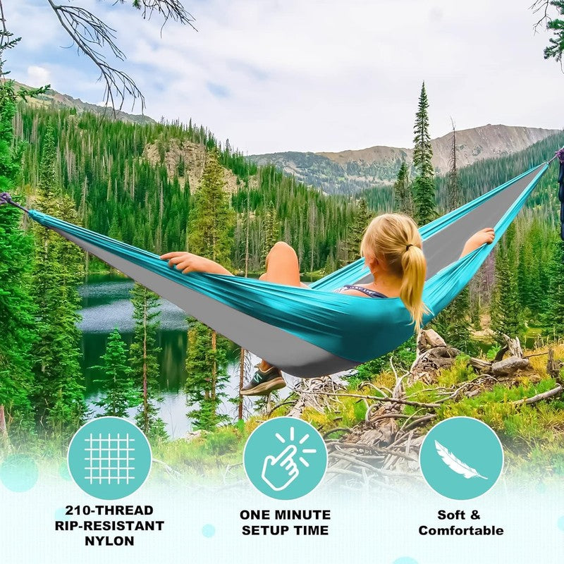 Camping Hammock Double & Single Portable Hammocks with 2 Tree Straps and Attache3
