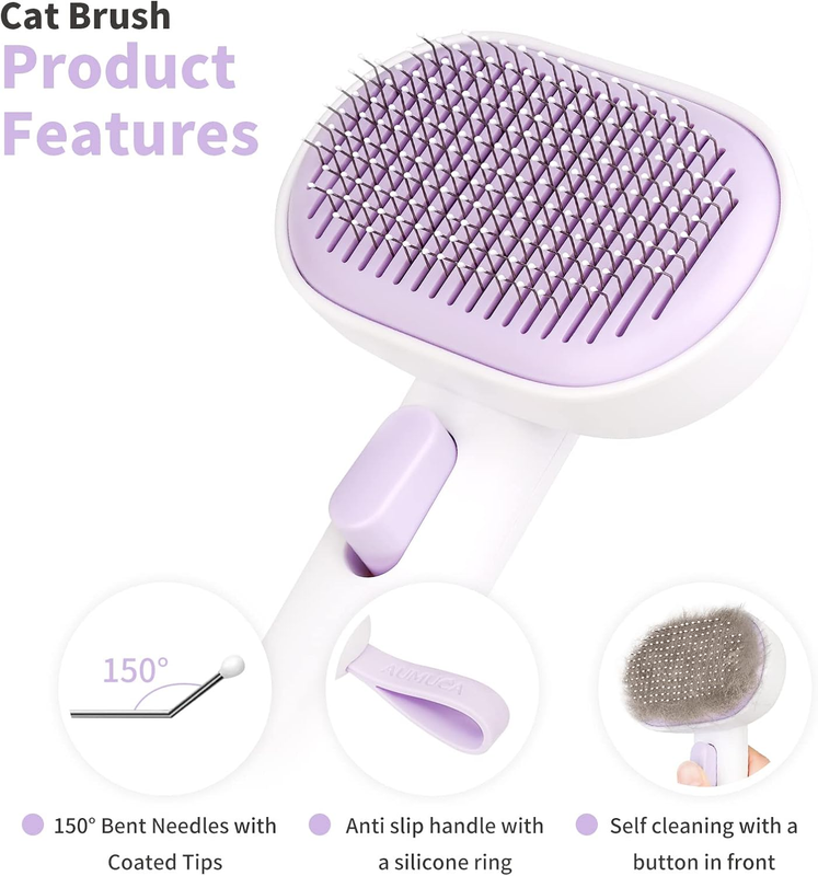 Cat Dog Grooming Brush Shedding Loose Fur Long Short Hair Pets Purple Pet Brush2