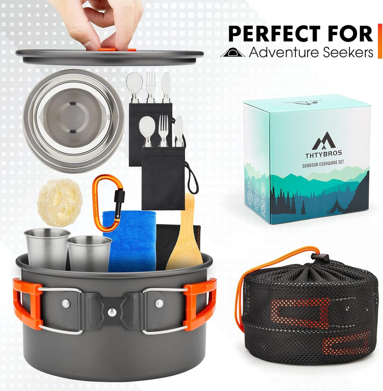 17Pcs Camping Cookware Set Hiking Pot Pan Kettle Stainless Steel Kit4