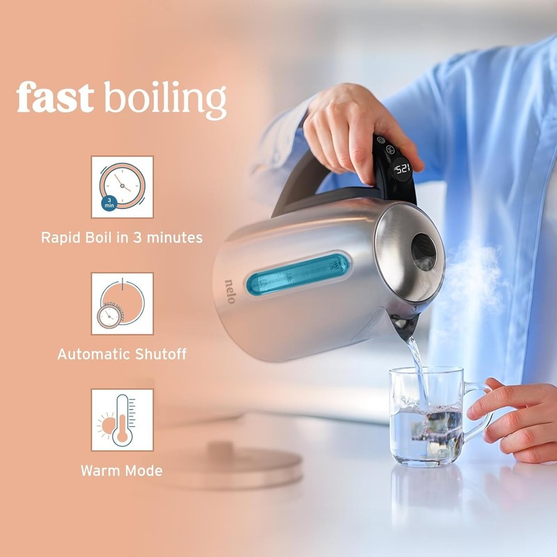Electric Kettle 1.7L Stainless Steel 7 Temp Presets Digital LED 360° Base1