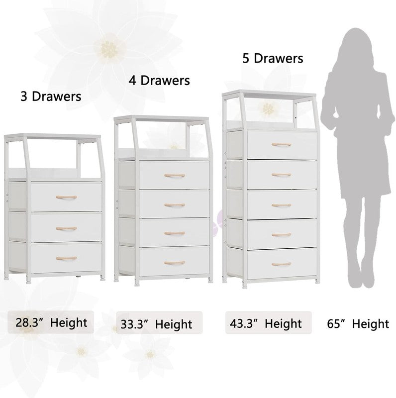 White Nightstand with 3 Drawers and 2 Tier Shelf, Small Night Stand End Table Si6